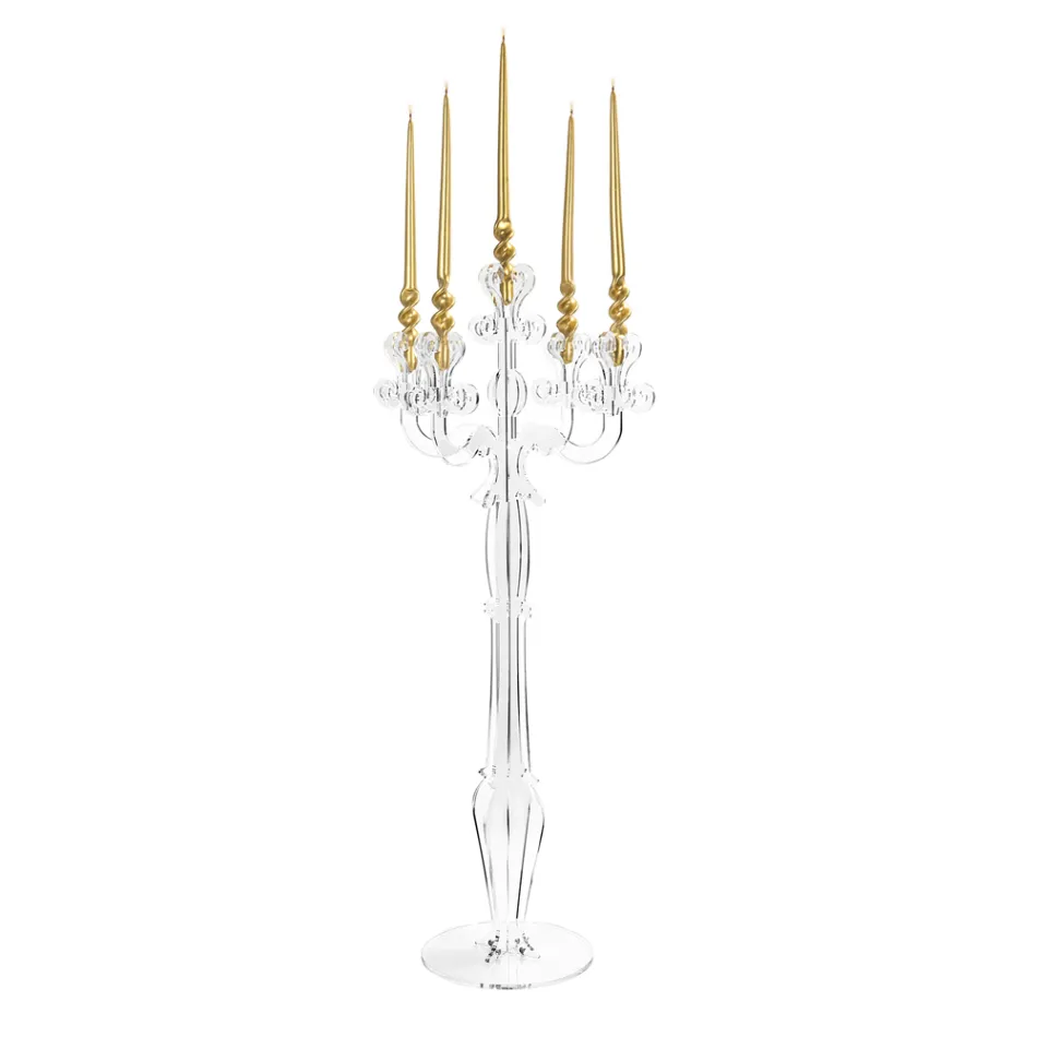 Candelabro in Plexiglass Trasparente a 3 Fiamme Made in Italy - Paolino Viadurini