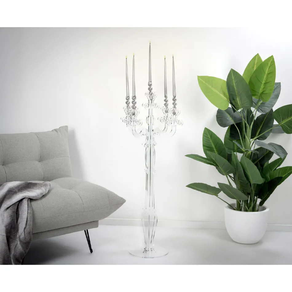 Candelabro in Plexiglass Trasparente a 3 Fiamme Made in Italy - Paolino Viadurini
