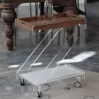 Carrello 2 Ripiani in Cristallo Acrilico Trasparente con Vassoio - Zazza Viadurini
