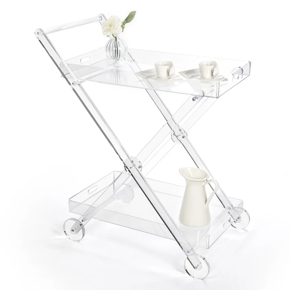 Carrello da Cucina 4 Ruote in Plexiglass Trasparente o con Legno - Magimbo Viadurini