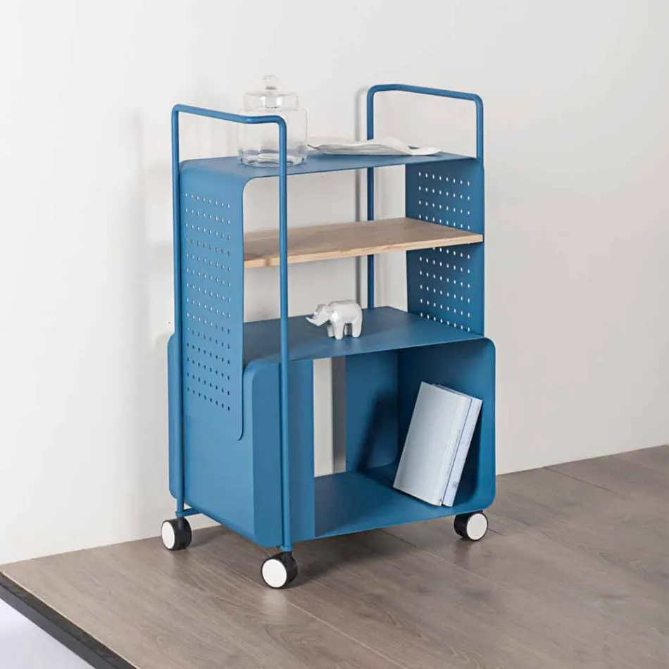 Carrello di Design in Acciaio con Piano in Frassino Made in Italy - Murella Viadurini