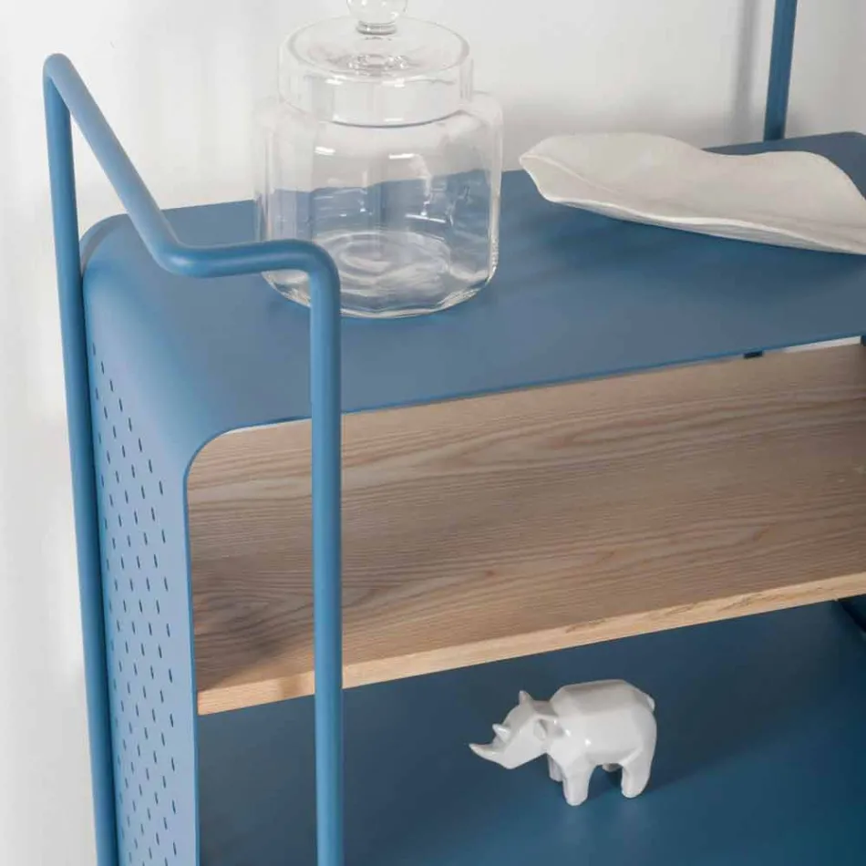 Carrello di Design in Acciaio con Piano in Frassino Made in Italy - Murella Viadurini