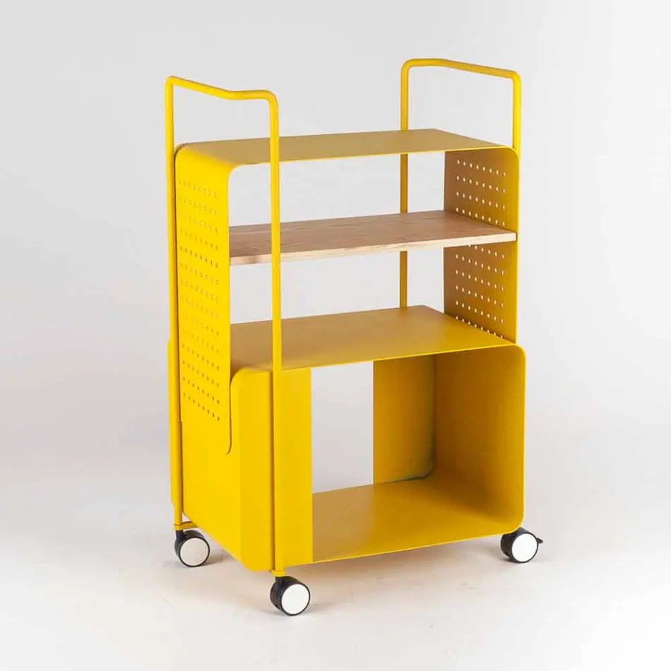 Carrello di Design in Acciaio con Piano in Frassino Made in Italy - Murella Viadurini