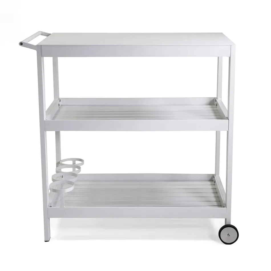 Carrello in Alluminio di Diverse Finiture con Ruote e 3 Ripiani- Tenda Viadurini