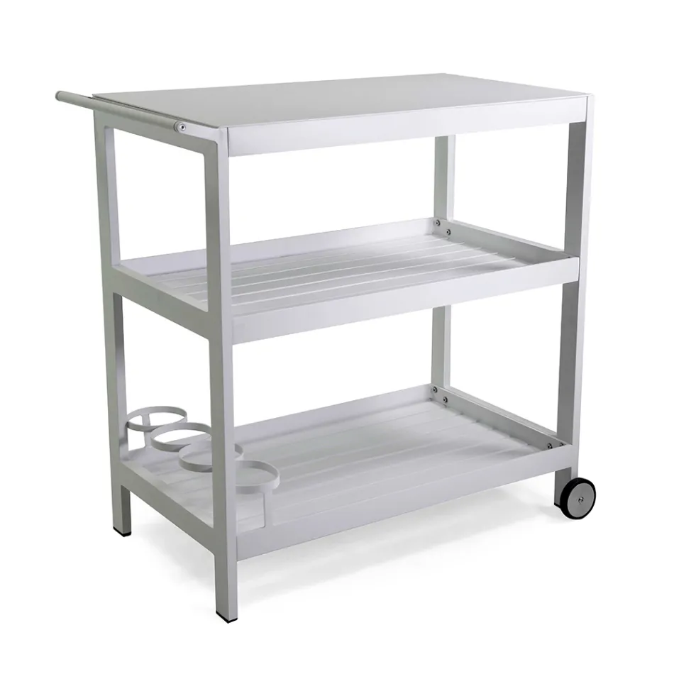 Carrello in Alluminio di Diverse Finiture con Ruote e 3 Ripiani- Tenda Viadurini