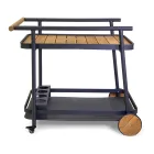 Carrello in Alluminio di Diverse Finiture con Ruote e Dettagli in Teak - Tenda Viadurini
