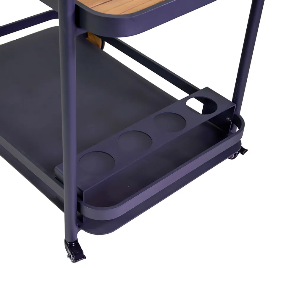 Carrello in Alluminio di Diverse Finiture con Ruote e Dettagli in Teak - Tenda Viadurini