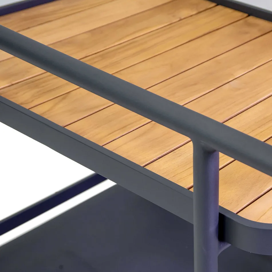 Carrello in Alluminio di Diverse Finiture con Ruote e Dettagli in Teak - Tenda Viadurini
