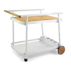 Carrello in Alluminio di Diverse Finiture con Ruote e Dettagli in Teak - Tenda Viadurini