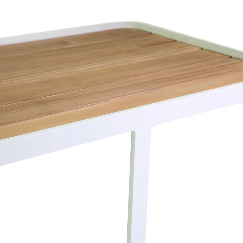 Carrello in Alluminio di Diverse Finiture con Ruote e Piano in Teak - Tenda Viadurini