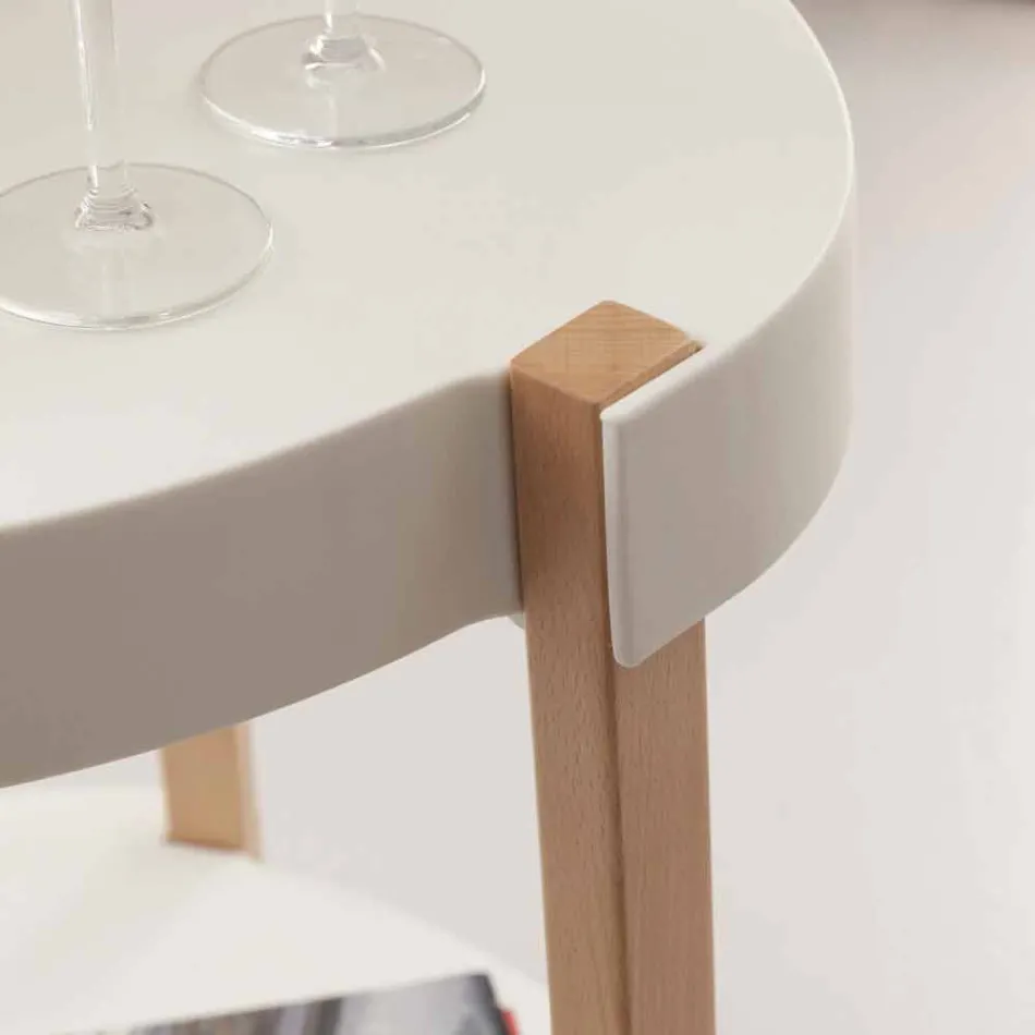 Carrello in faggio naturale e polipropilene bianco con ruote Pineto Viadurini