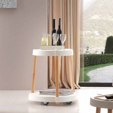 Carrello in faggio naturale e polipropilene bianco con ruote Pineto Viadurini