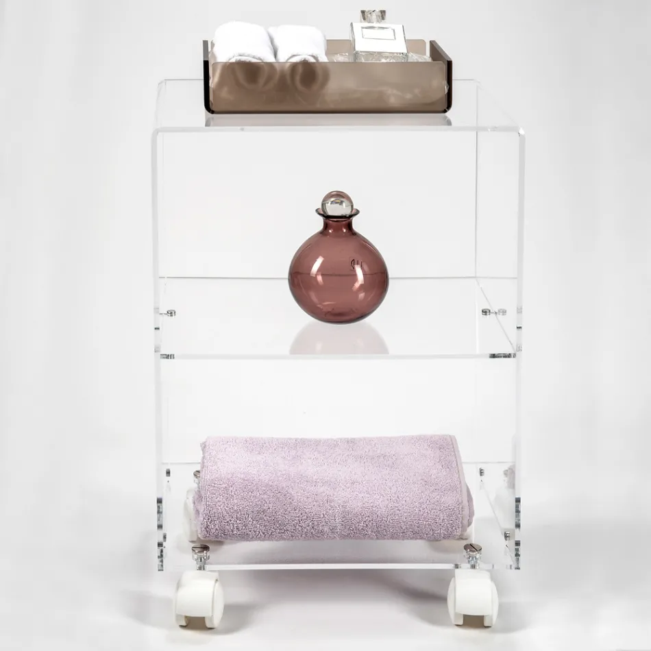 Carrello Porta Oggetti con Ruote in Plexiglass Made in Italy - Rudolf Viadurini