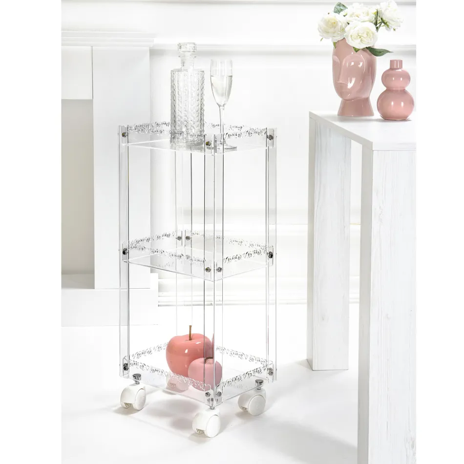 Carrello Porta Vivande in Plexiglass con Ripiani Made in Italy - Galatius Viadurini