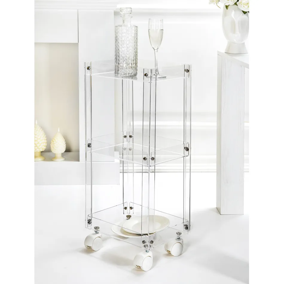 Carrello Porta Vivande in Plexiglass Trasparente Made in Italy - Galatius Viadurini