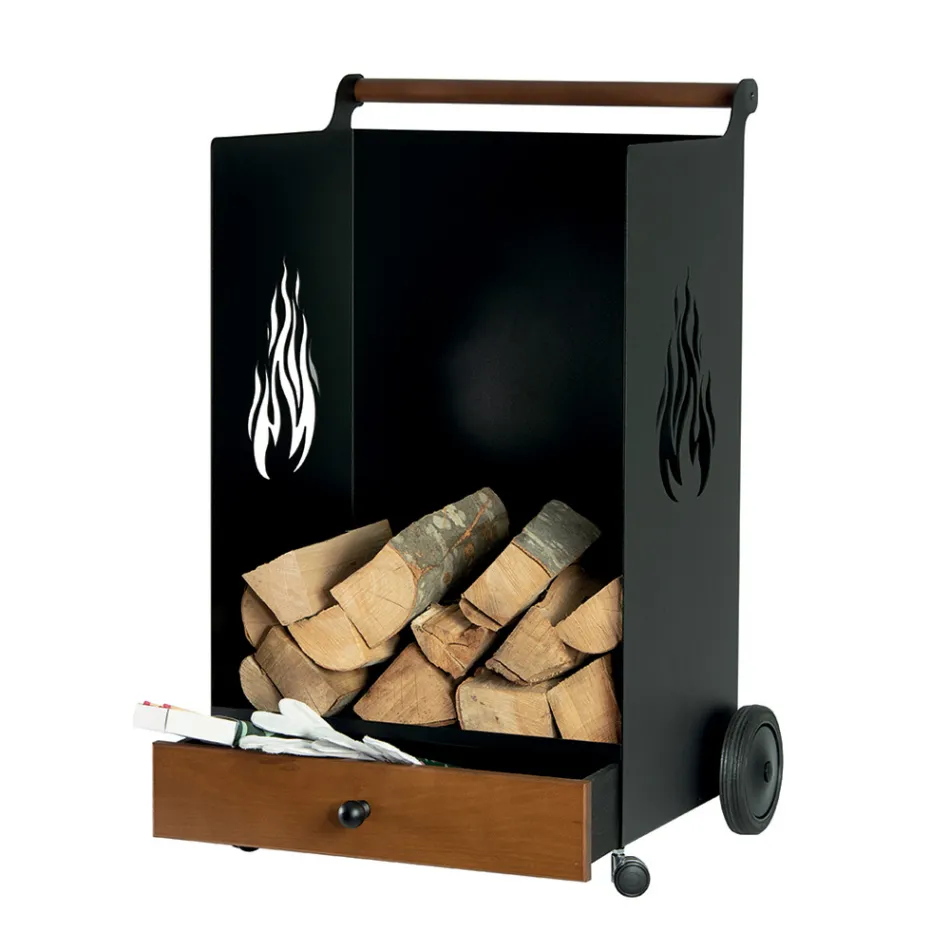 Carrello Portalegna con Cassetto e Ruote Made in Italy - Alpaca Viadurini