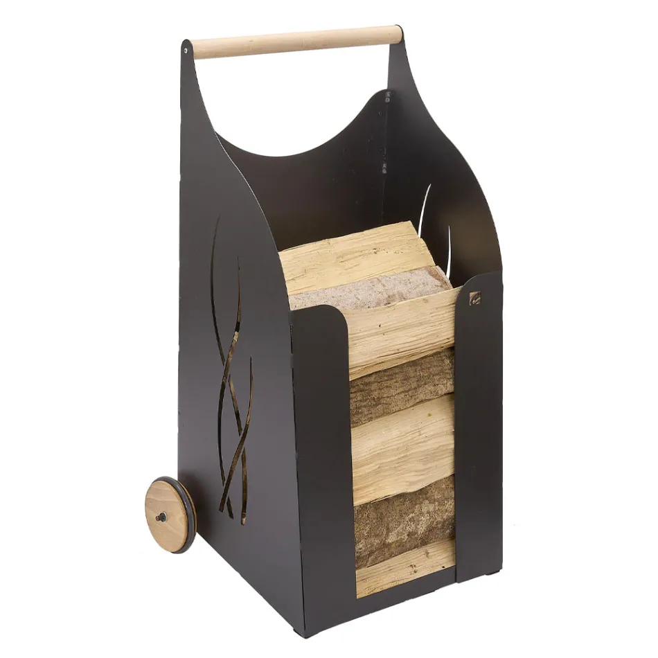 Carrello Portalegna da Interno Ferro Verniciato Nero Made in Italy - Chloe Viadurini