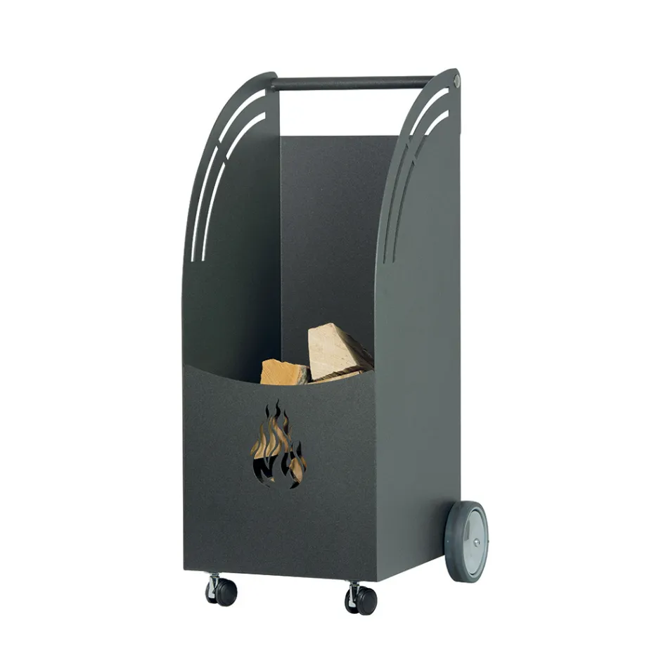 Carrello Portalegna in Metallo e 4 Ruote Made in Italy - Coccinella Viadurini