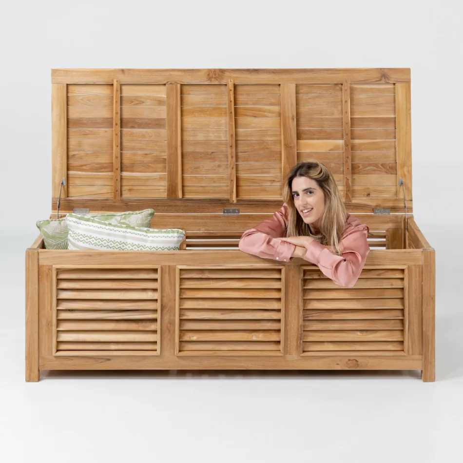 Cassapanca da Giardino Realizzata in Teak Naturale - Nascondi Viadurini