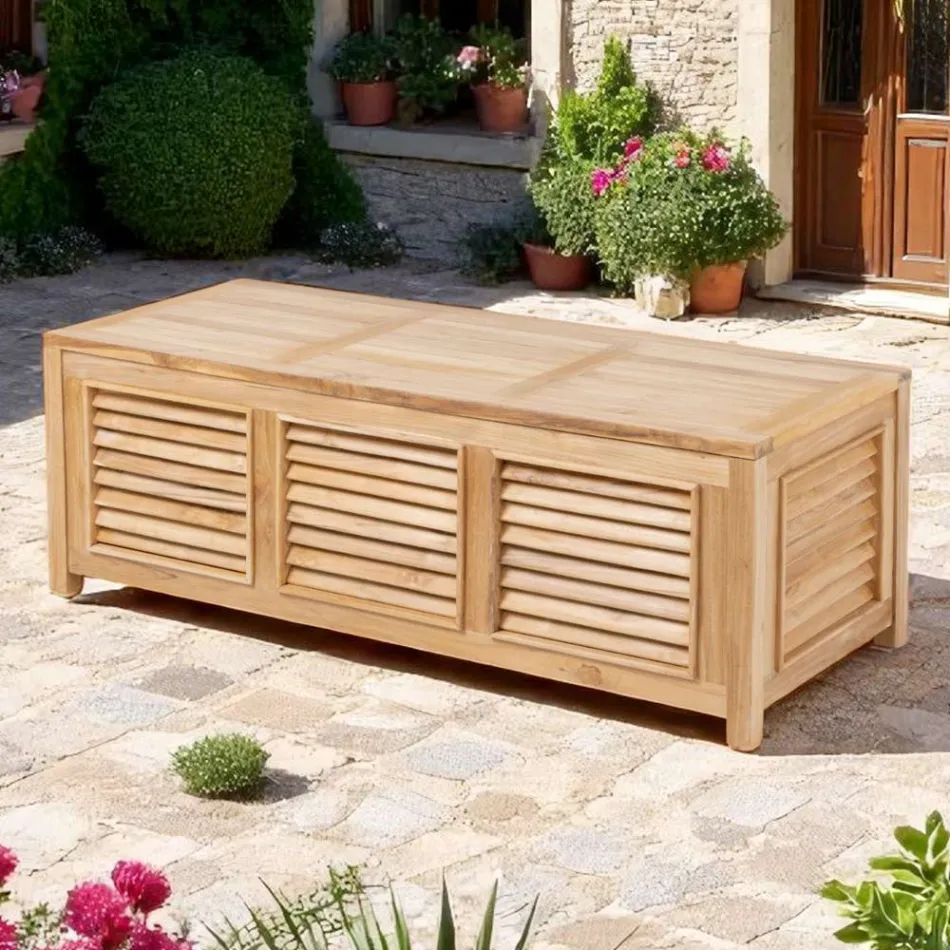Cassapanca da Giardino Realizzata in Teak Naturale - Nascondi Viadurini
