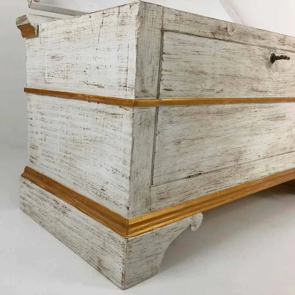 Cassapanca Fatta a Mano in Legno Massello con Profili Oro Made in Italy - Caio Viadurini