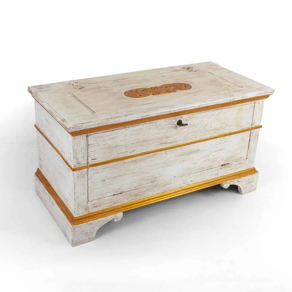 Cassapanca Fatta a Mano in Legno Massello con Profili Oro Made in Italy - Caio Viadurini