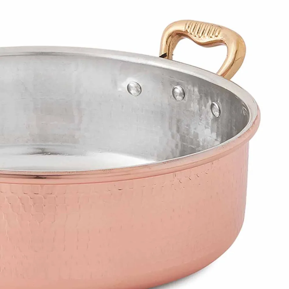 Casseruola Bassa in Rame Stagnato a Mano Tonda con 2 Manici 24 cm - Gianfranco Viadurini