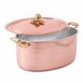 Casseruola in Rame Ovale Stagnato a Mano da Forno e Coperchio 27x20 cm - Mariag