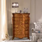 Cassettiera 7 Cassetti in Legno Noce Intarsiato Made in Italy - Commodo Viadurini