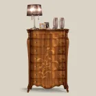 Cassettiera 7 Cassetti in Legno Noce Intarsiato Made in Italy - Commodo Viadurini