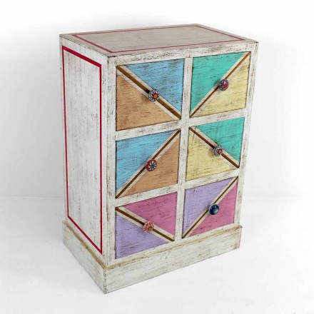 Cassettiera Artigianale in Legno con Cassetti Colorati Made in Italy - Brighella Viadurini
