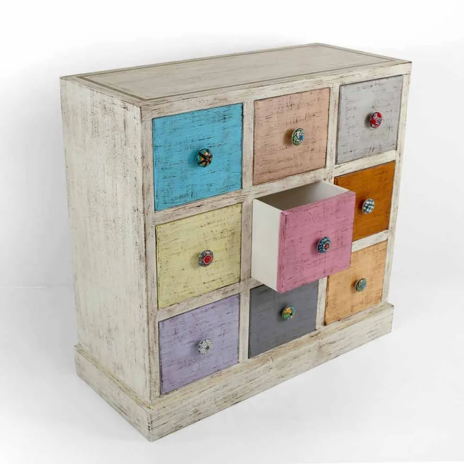 Cassettiera Artigianale in Legno Massello con 9 Cassetti Made in Italy - Pierrot Viadurini