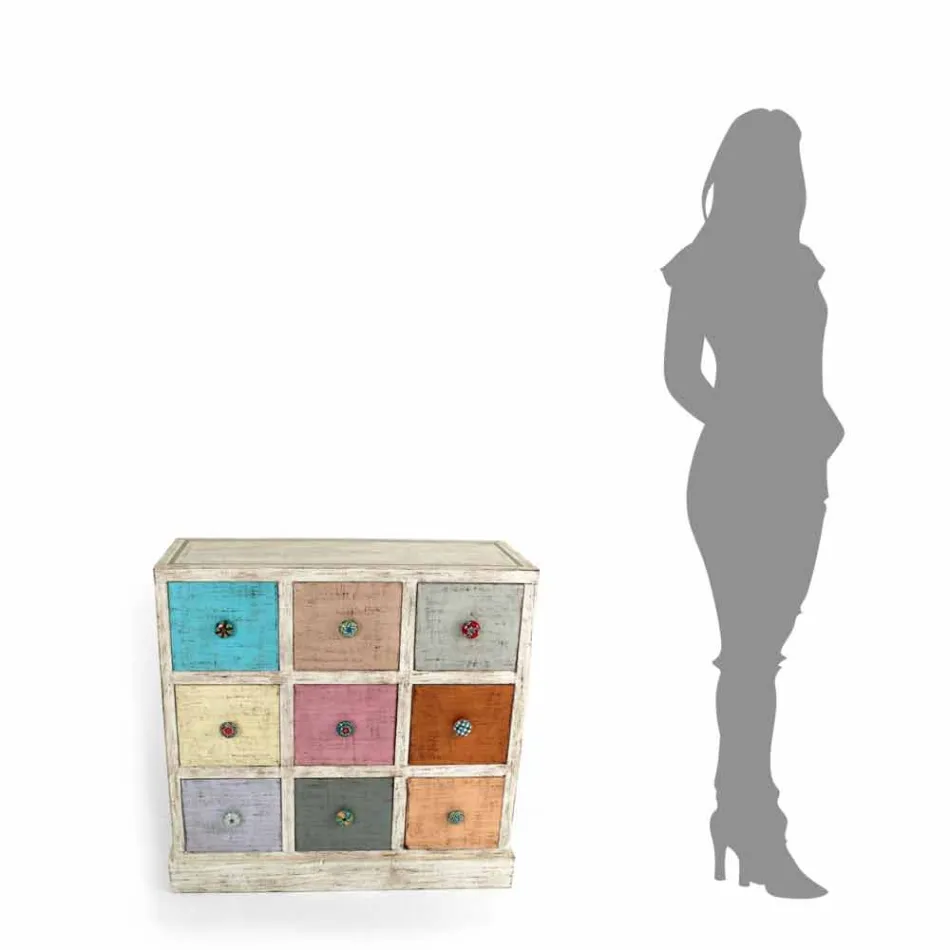 Cassettiera Artigianale in Legno Massello con 9 Cassetti Made in Italy - Pierrot Viadurini
