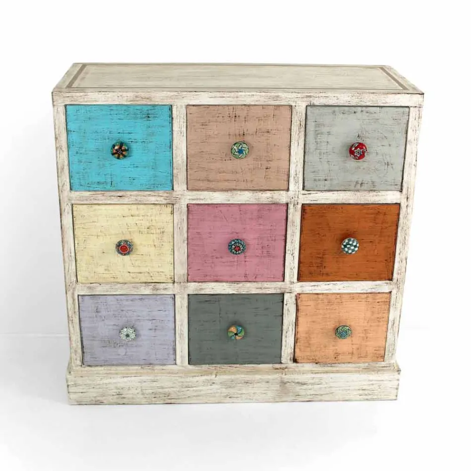 Cassettiera Artigianale in Legno Massello con 9 Cassetti Made in Italy - Pierrot Viadurini
