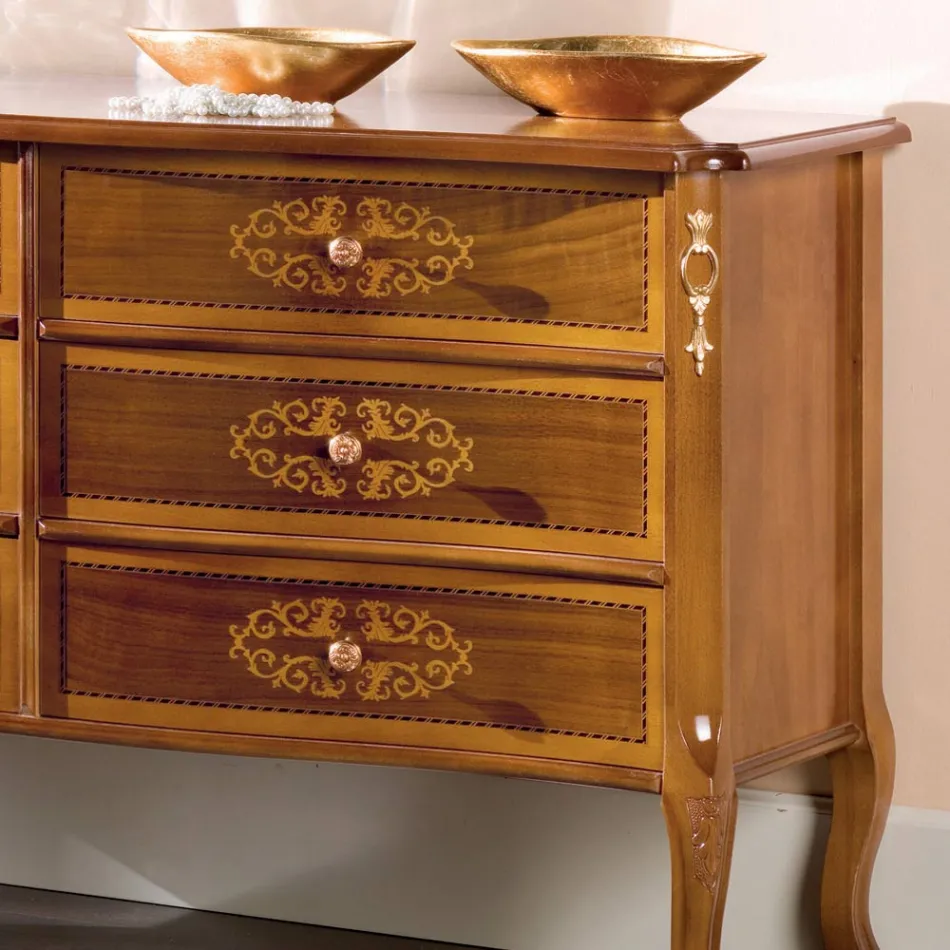 Cassettiera Classica in Legno Noce 4 o 6 Cassetti Made in Italy - Katerine Viadurini