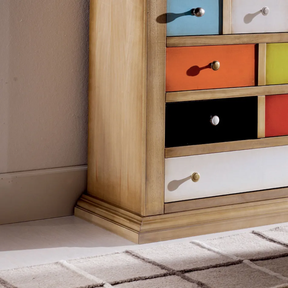 Cassettiera con Cassetti Tutti Colorati e Maniglie Diverse Made in Italy - Aditya Viadurini