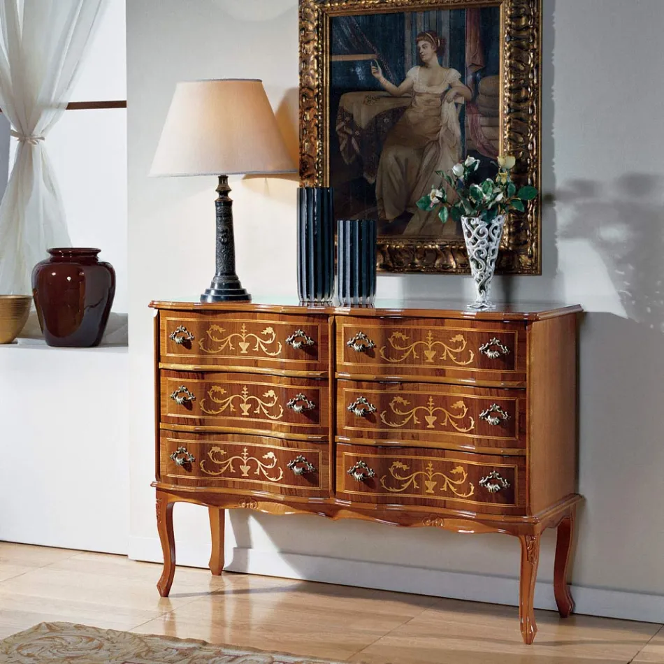Cassettiera Stile Classico in Legno con 6 Cassetti Made in Italy - Elegant Viadurini