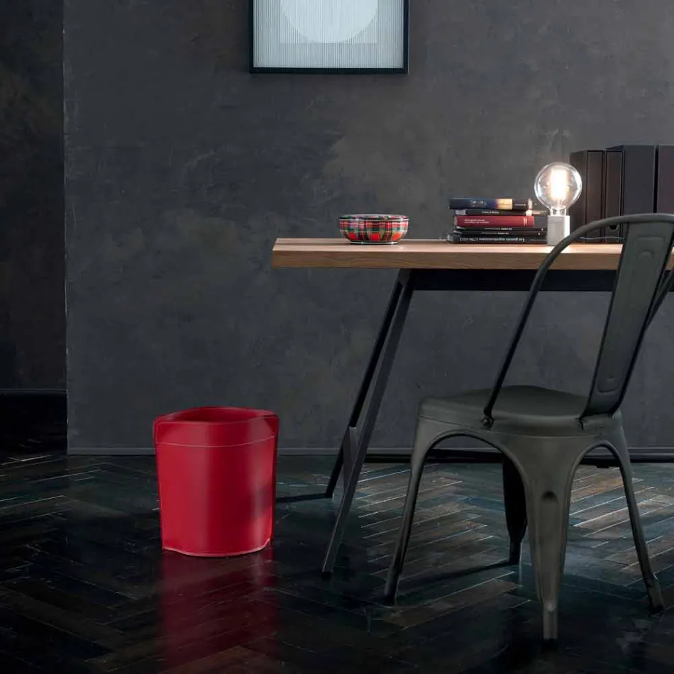 Cestino gettacarte made in Italy in cuoio rigenerato Canistro Viadurini
