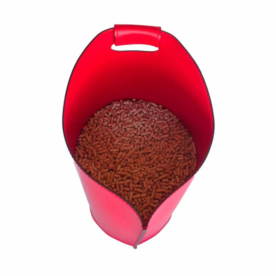 Cesto porta pellet da interno in cuoio 15 Kg di design Sapel Viadurini