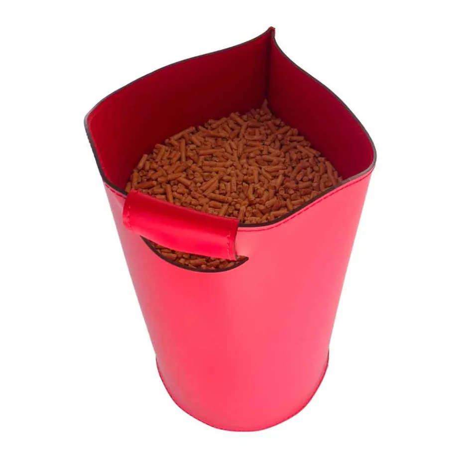 Cesto porta pellet da interno in cuoio 15 Kg di design Sapel Viadurini