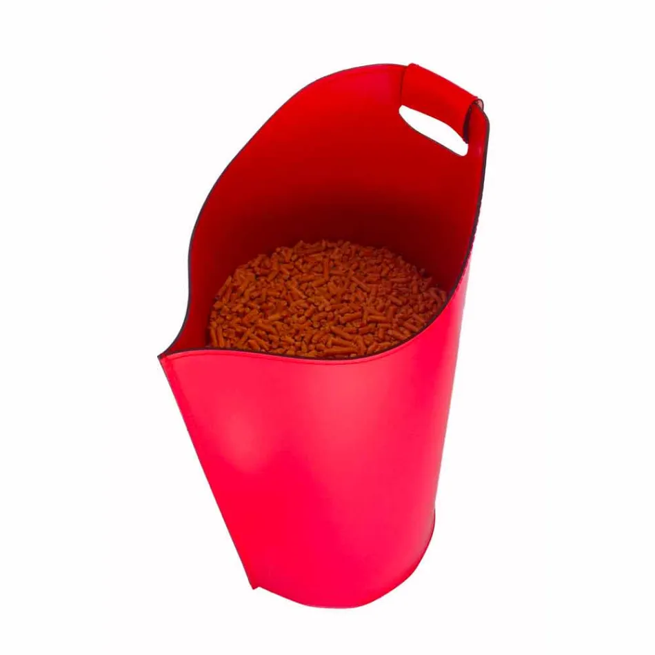 Cesto porta pellet da interno in cuoio 15 Kg di design Sapel Viadurini