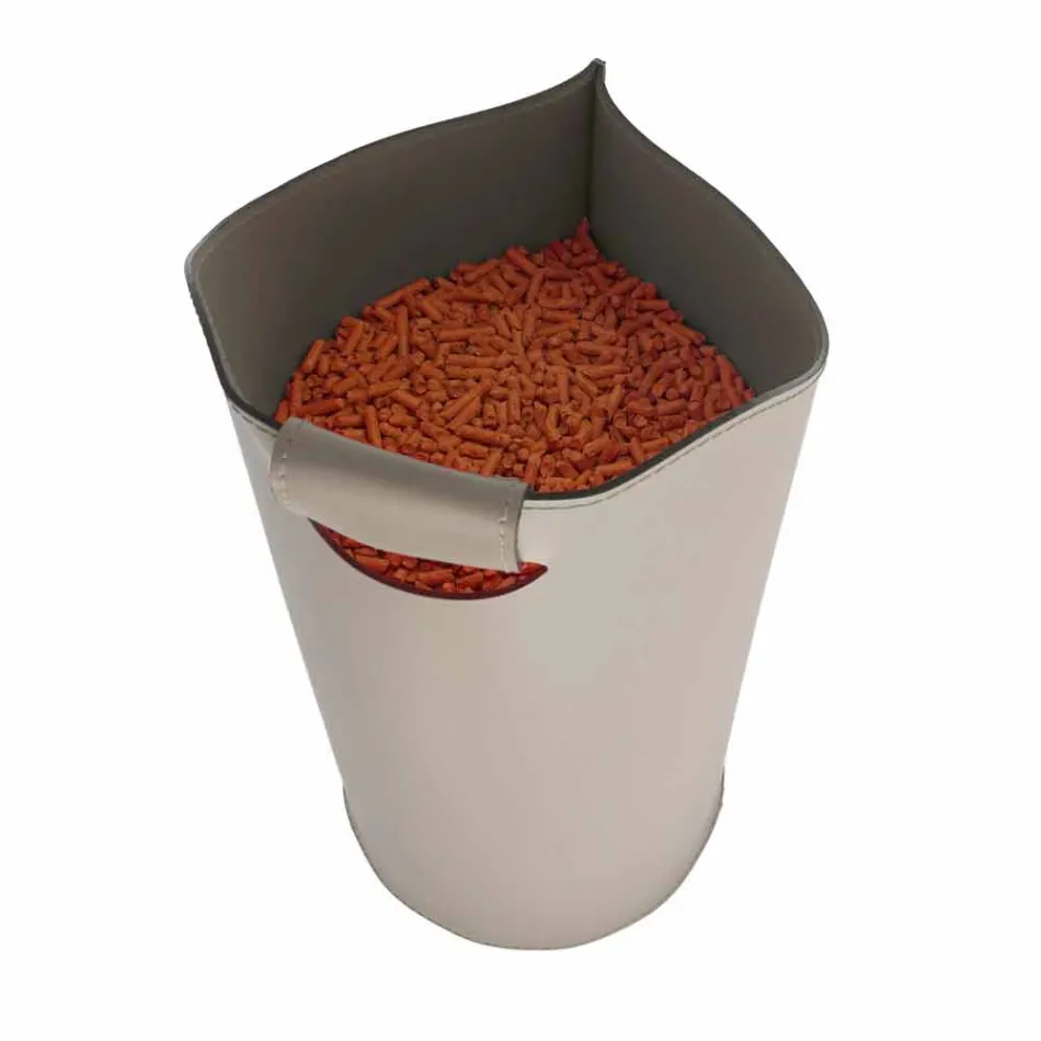 Cesto porta pellet da interno in cuoio 15 Kg di design Sapel Viadurini