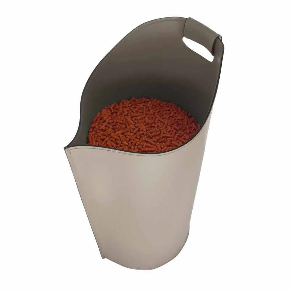 Cesto porta pellet da interno in cuoio 15 Kg di design Sapel Viadurini
