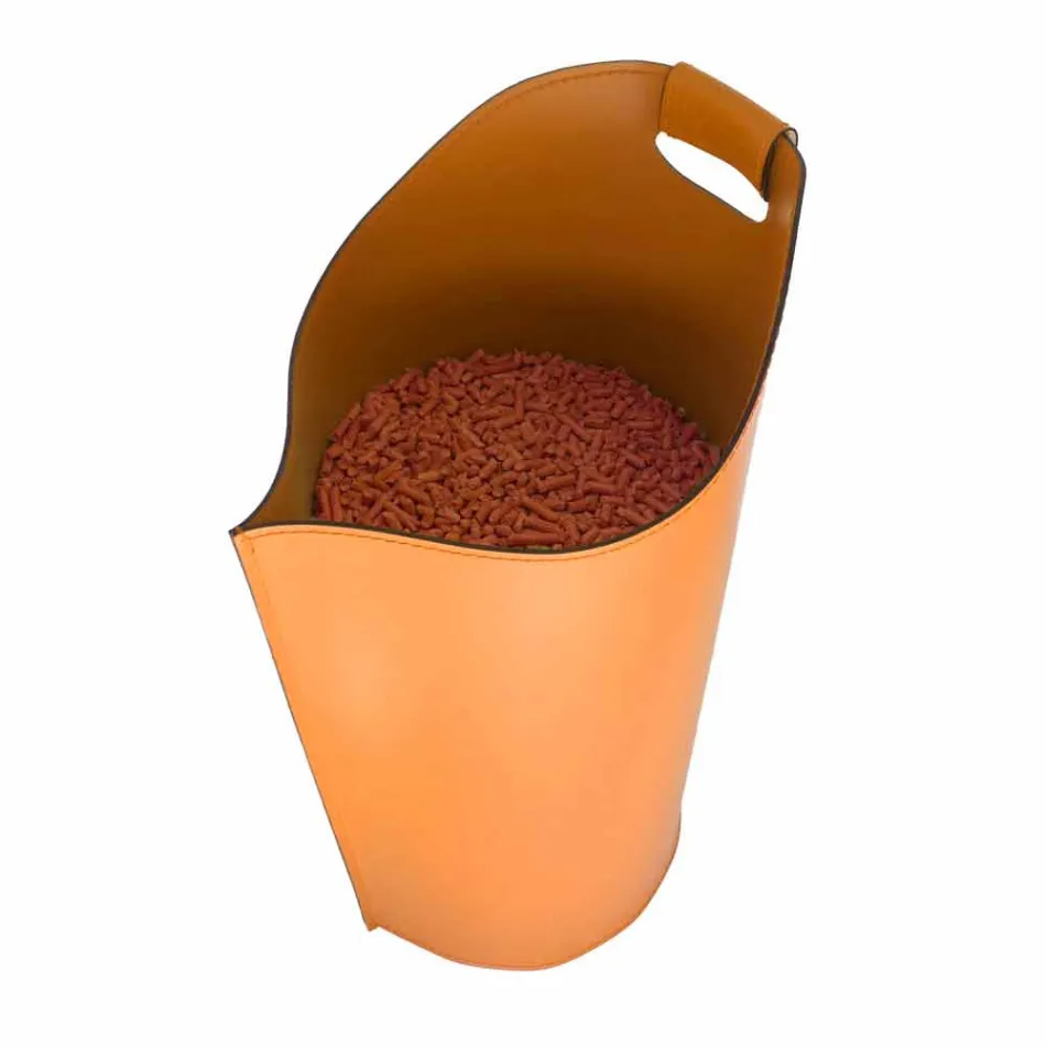 Cesto porta pellet da interno in cuoio 15 Kg di design Sapel Viadurini