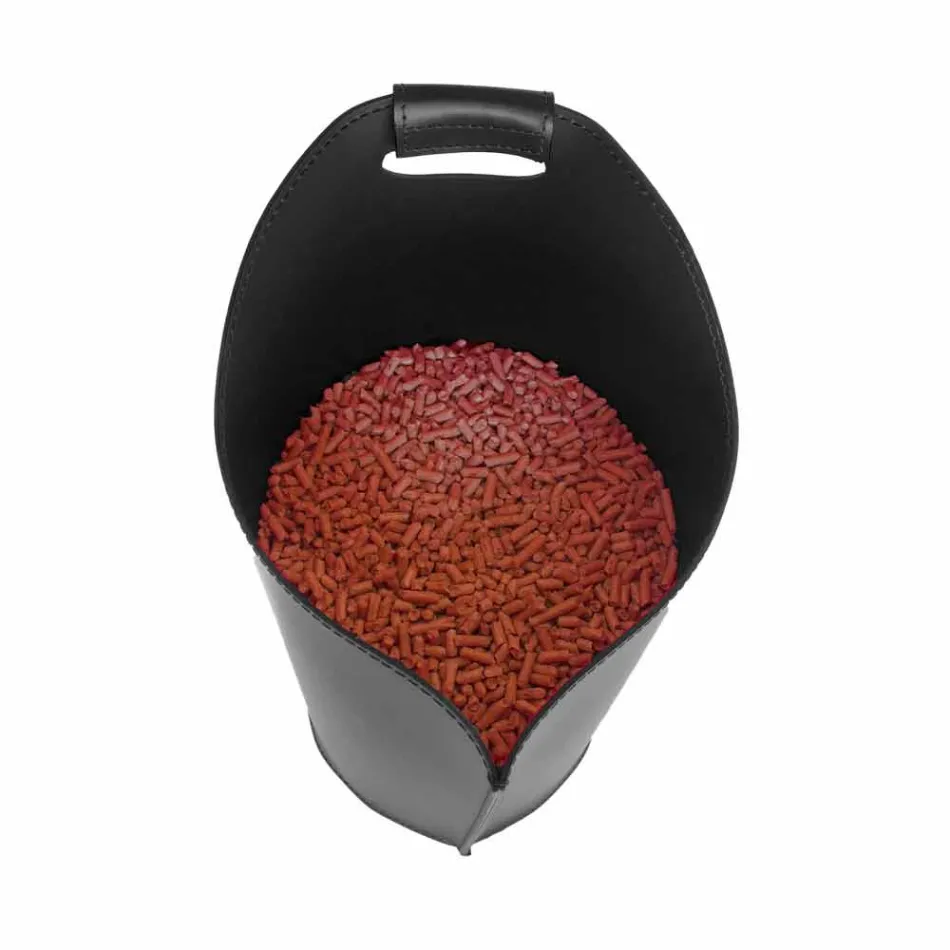 Cesto porta pellet da interno in cuoio 15 Kg di design Sapel Viadurini