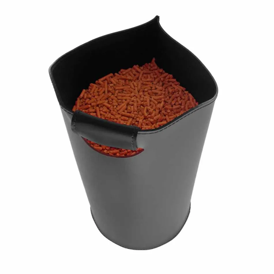 Cesto porta pellet da interno in cuoio 15 Kg di design Sapel Viadurini