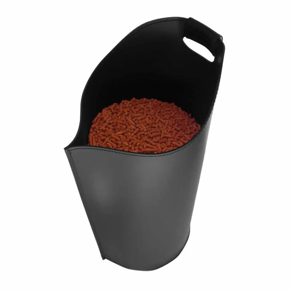 Cesto porta pellet da interno in cuoio 15 Kg di design Sapel Viadurini