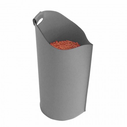 Cesto porta pellet da interno in cuoio 15 Kg di design Sapel Viadurini
