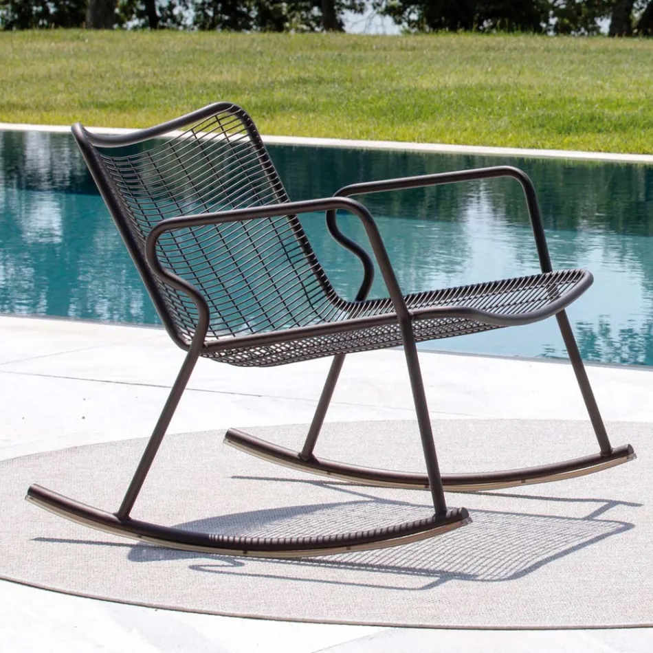 Chaise Longue a Dondolo da Esterno in Metallo Zincato Made in Italy - Vikas Viadurini