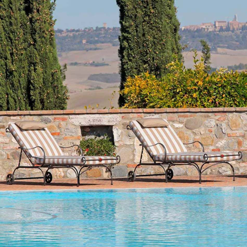 Chaise Longue da Esterno in Ferro e Tessuto Artigianale Made in Italy - Relax Viadurini